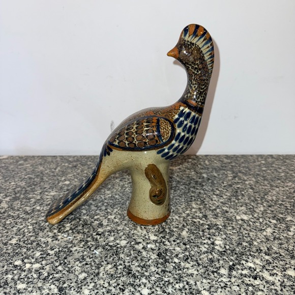 Tonala Other - Tonala Vintage Bird Figurine Mexico Blue Brown Hand Painted Pottery Stoneware